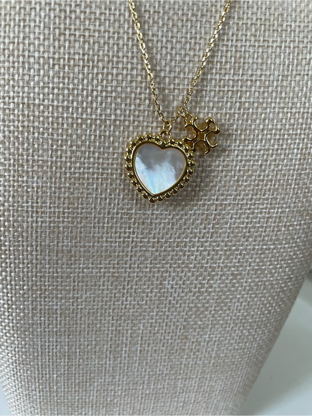 Tory Burch Gold Heart Mother-of-Pearl Pendant Necklace